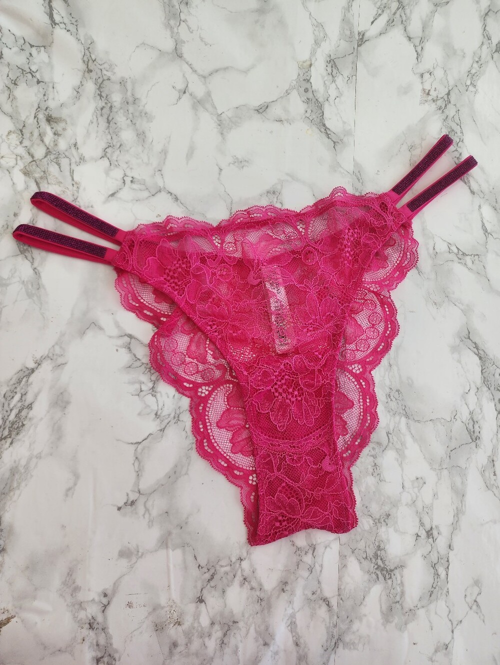 Victoria Secret Shine Chain Strap Lace Brazilian Panty L